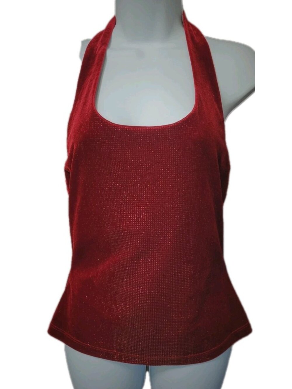 Vintage Y2K Velvet Halter Top Red‎ Glitter L USA Whimseygoth Cami Sparkle